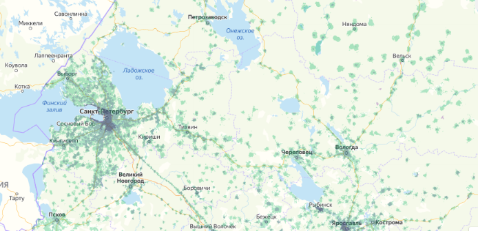 Зона покрытия МТС на карте Новоуральск 